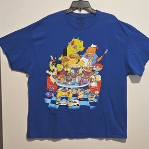 NICKELODEON Cartoon characters eating lunch blue short sleeve tee shirt Sz. 2X